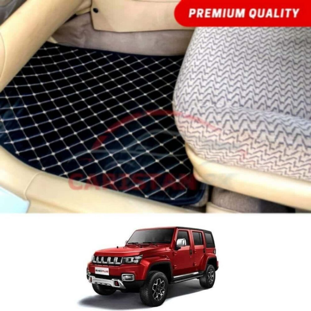 BAIC BJ 40 Plus Flat Style 7D Floor Mats Black With Beige Stitch
