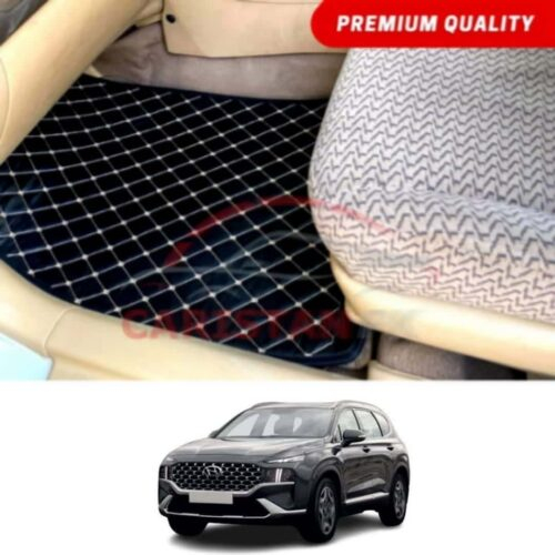 Hyundai Santa Fe Flat Style 7D Floor Mats Black With Beige Stitch
