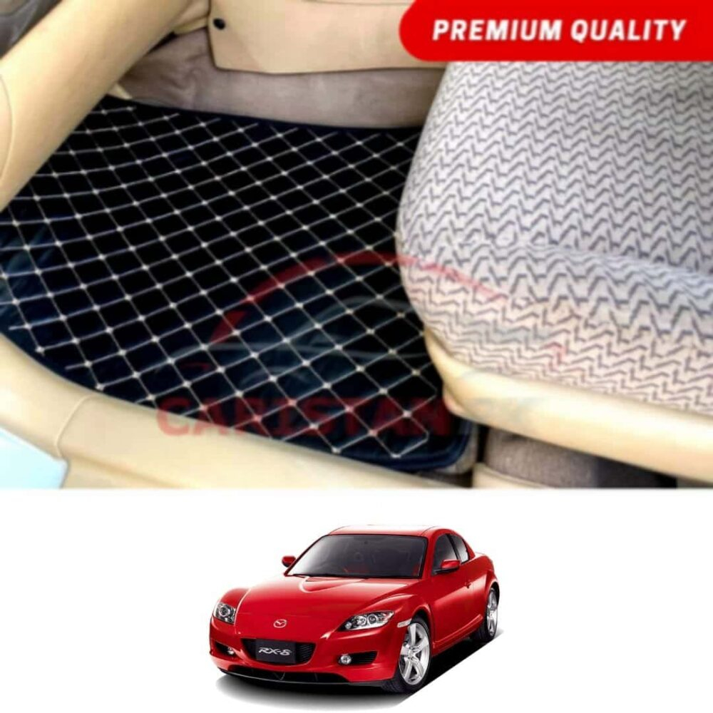 Mazda RX8 Flat Style 7D Floor Mats Black With Beige Stitch 2003-09 Mazda RX8 Flat Style 7D Floor Mats Black With Beige Stitch 2003-09