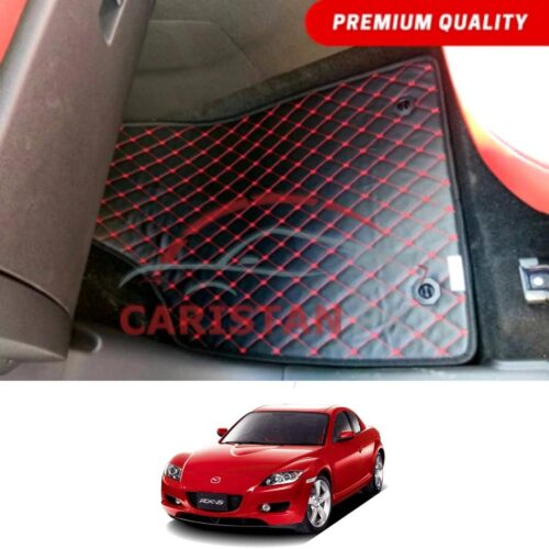 Mazda RX8 Flat Style 7D Floor Mats Black With Red Stitch 2003-09