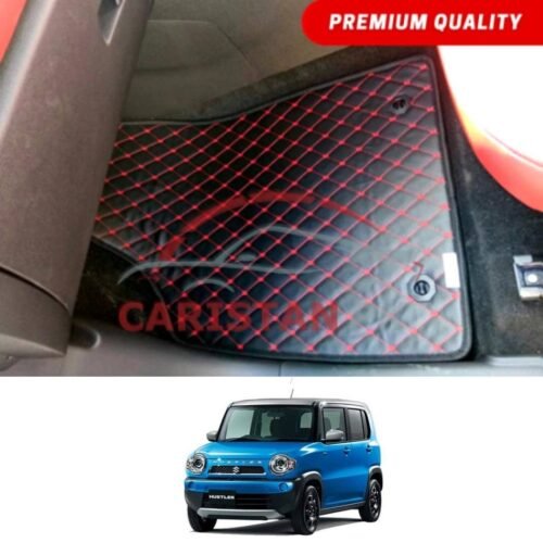 Suzuki Hustler Flat Style 7D Floor Mats Black With Red Stitch 2014-19