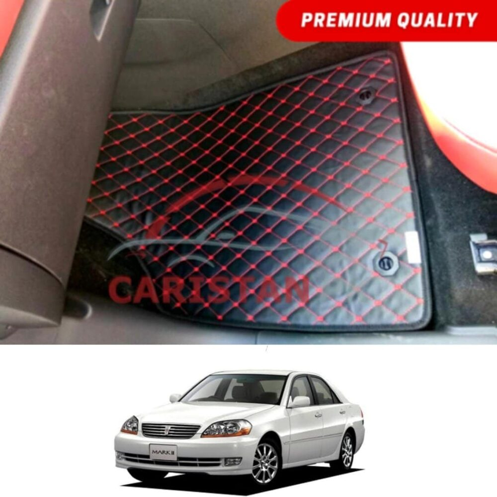 Toyota Mark 2 Flat Style 7D Floor Mats Black With Red Stitch