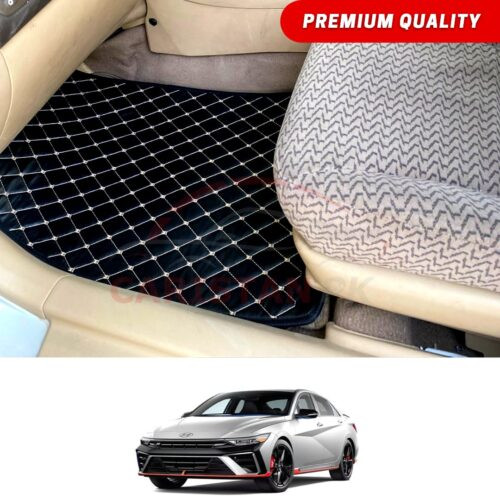 Hyundai Elantra Hybrid Flat Style 7D Floor Mats Black With Beige Stitch