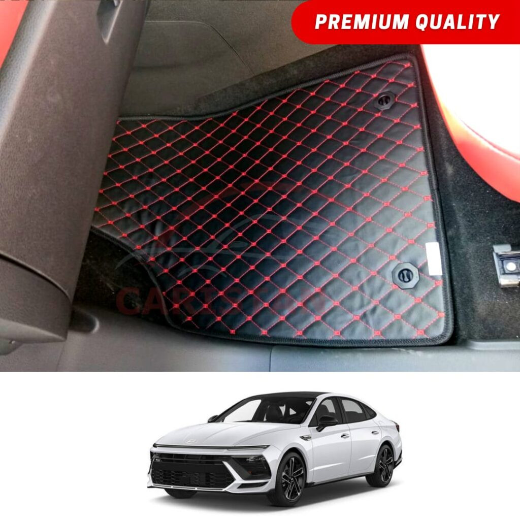 Hyundai Sonata N Line Flat Style 7D Floor Mats Black With Red Stitch