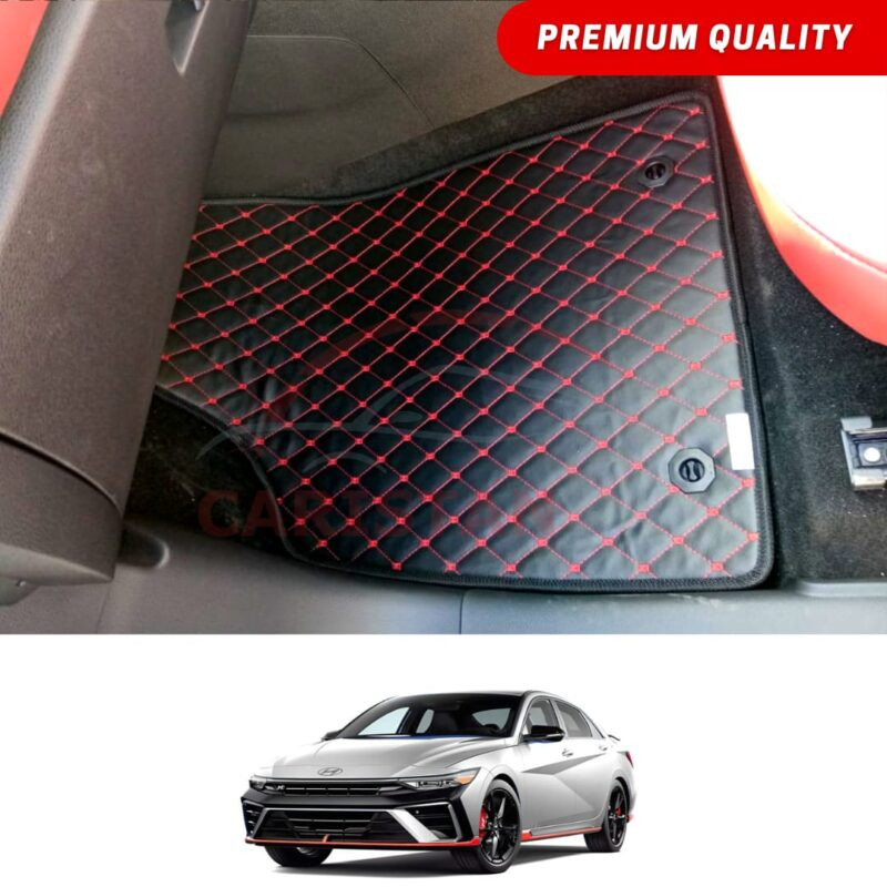Hyundai Elantra Hybrid Flat Style 7D Floor Mats Black With Red Stitch Hyundai Elantra Hybrid Flat Style 7D Floor Mats Black With Red Stitch