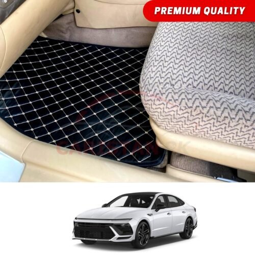 Hyundai Sonata N Line Flat Style 7D Floor Mats Black With Beige Stitch