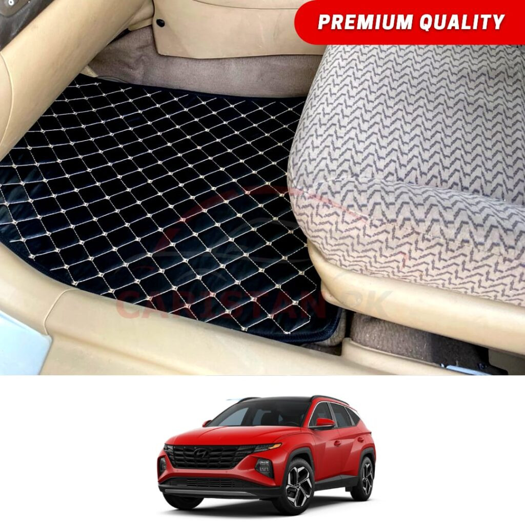 Hyundai Tucson Facelift Flat Style 7D Floor Mats Black With Beige Stitch