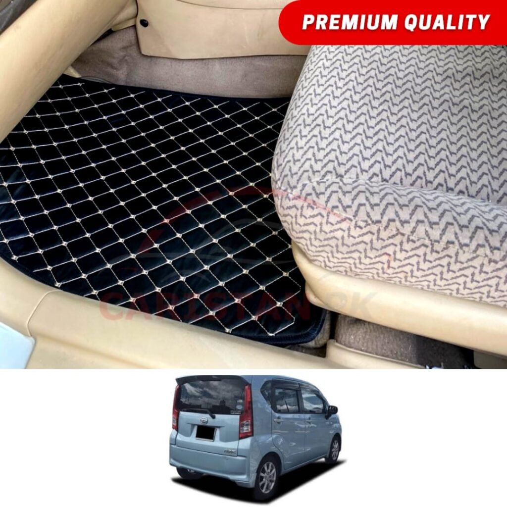 Daihatsu Move Flat Style 7D Floor Mats Black With Beige Stitch 2015-24 Daihatsu Move Flat Style 7D Floor Mats Black With Beige Stitch 2015-24
