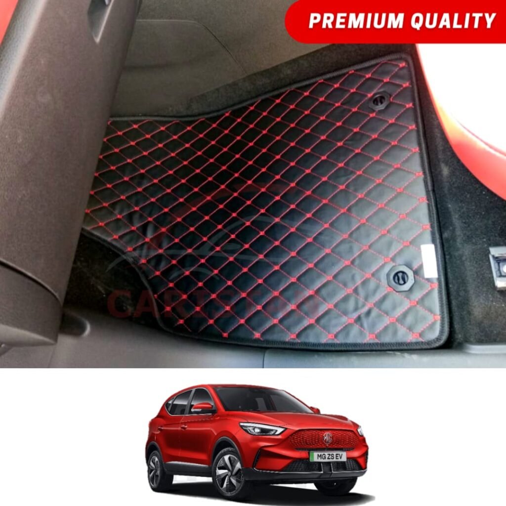 MG ZS EV Flat Style 7D Floor Mats Black With Red Stitch