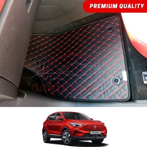 MG ZS EV Flat Style 7D Floor Mats Black With Red Stitch