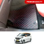 Mitsubishi EK Wagon Flat Style 7D Floor Mats Black With Red Stitch 2019-24