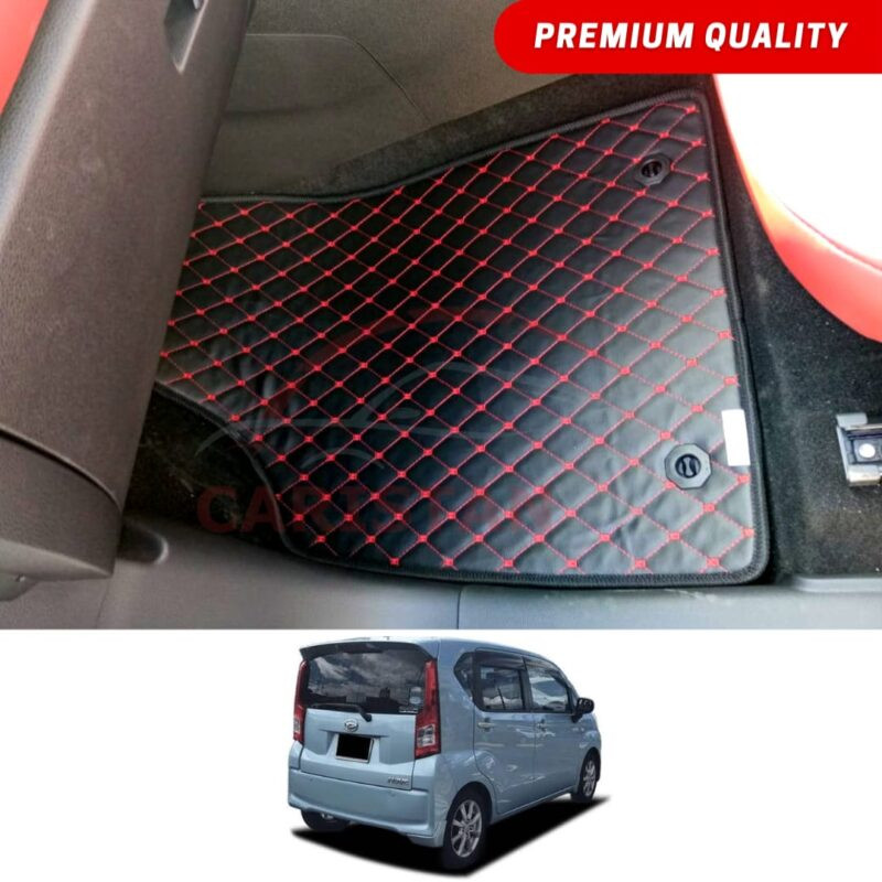 Daihatsu Move Flat Style 7D Floor Mats Black With Red Stitch 2015-24 Daihatsu Move Flat Style 7D Floor Mats Black With Red Stitch 2015-24