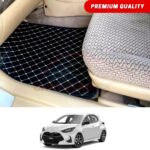 Toyota Yaris Japanese Hatchback Flat Style 7D Floor Mats Black With Beige Stitch 2020-25