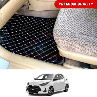 Toyota Yaris Japanese Hatchback Flat Style 7D Floor Mats Black With Beige Stitch 2020-25