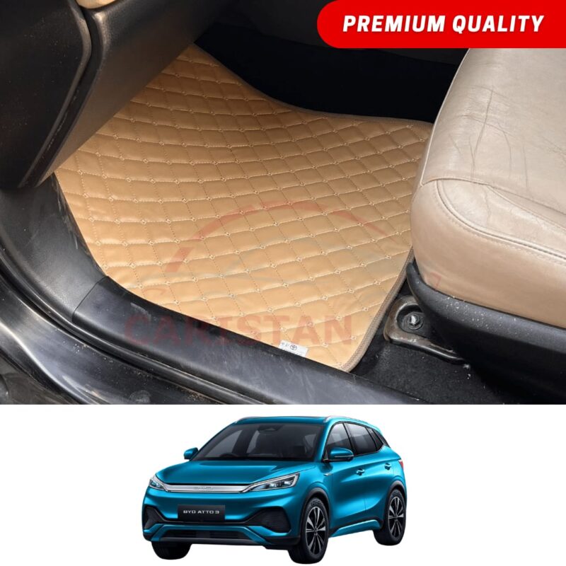 BYD Atto 3 Flat Style 7D Floor Mats Beige Stitch