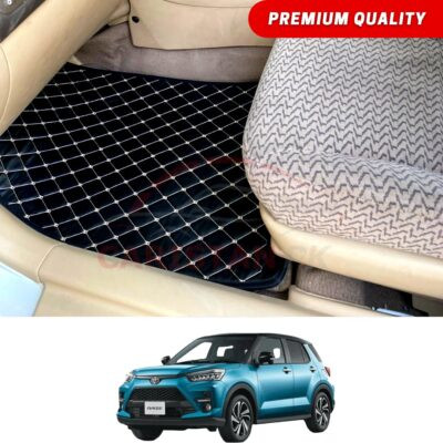 Toyota Raize Flat Style 7D Floor Mats Black With Beige Stitch