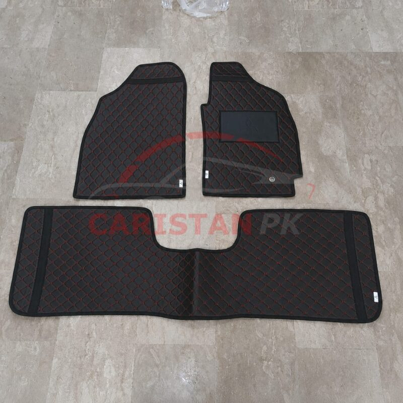Mitsubishi Lancer Flat Style 7D Floor Mats Black With Red Stitch 2004-08 2