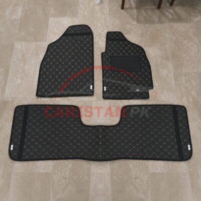Mitsubishi Lancer Flat Style 7D Floor Mats Black With Beige Stitch 2004-08 1
