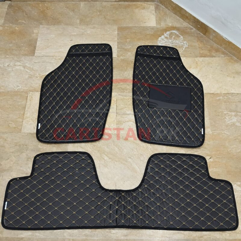 Suzuki Alto Flat Style 7D Floor Mats Black With Beige Stitch 2000-08 2