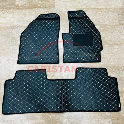 Toyota Prius Flat Style 7D Floor Mats Black With Beige Stitch 2010-17 2
