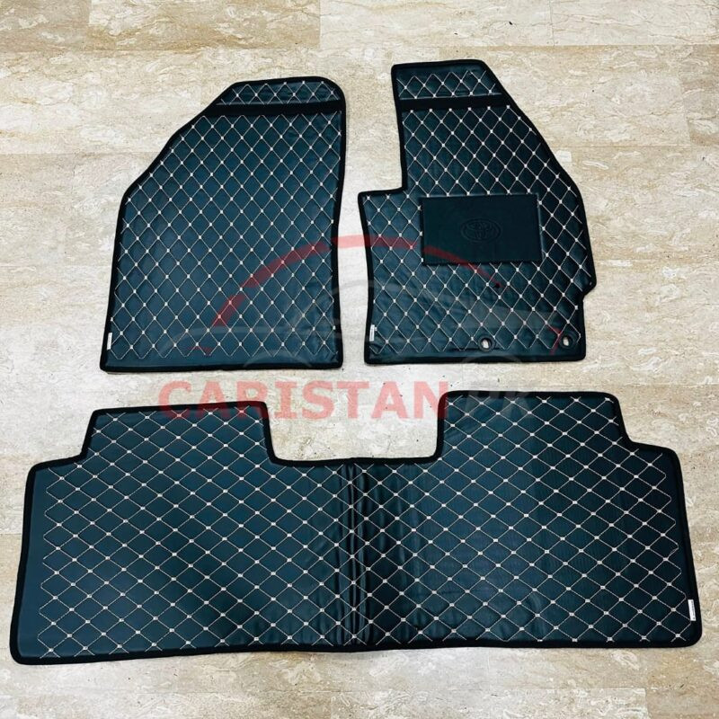Toyota Prius Flat Style 7D Floor Mats Black With Beige Stitch 2010-17 2
