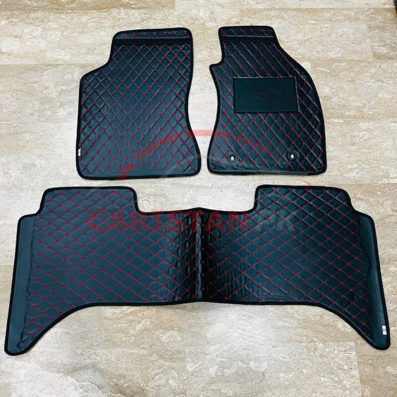 Toyota Hilux Revo Flat Style 7D Floor Mats Black With Red Stitch 2