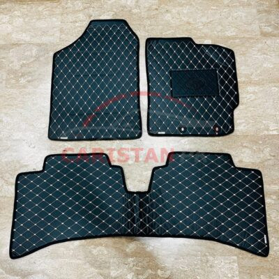 Toyota Aqua Flat Style 7D Floor Mats Black With Beige Stitch 2011-16