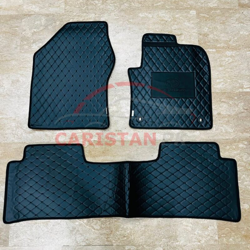 Toyota Prius Flat Style 7D Floor Mats Black With Beige Stitch 2005-09