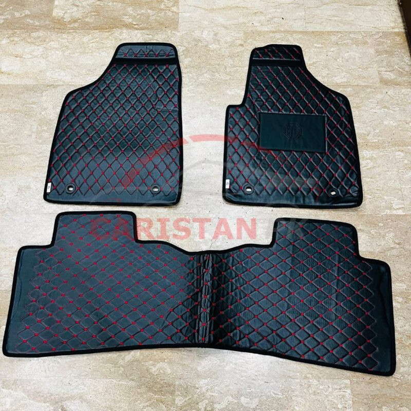 MG ZS Flat Style 7D Floor Mats Black With Red Stitch