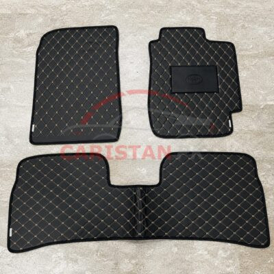 Toyota Corolla Indus Flat Style 7D Floor Mats Black With Beige Stitch 2