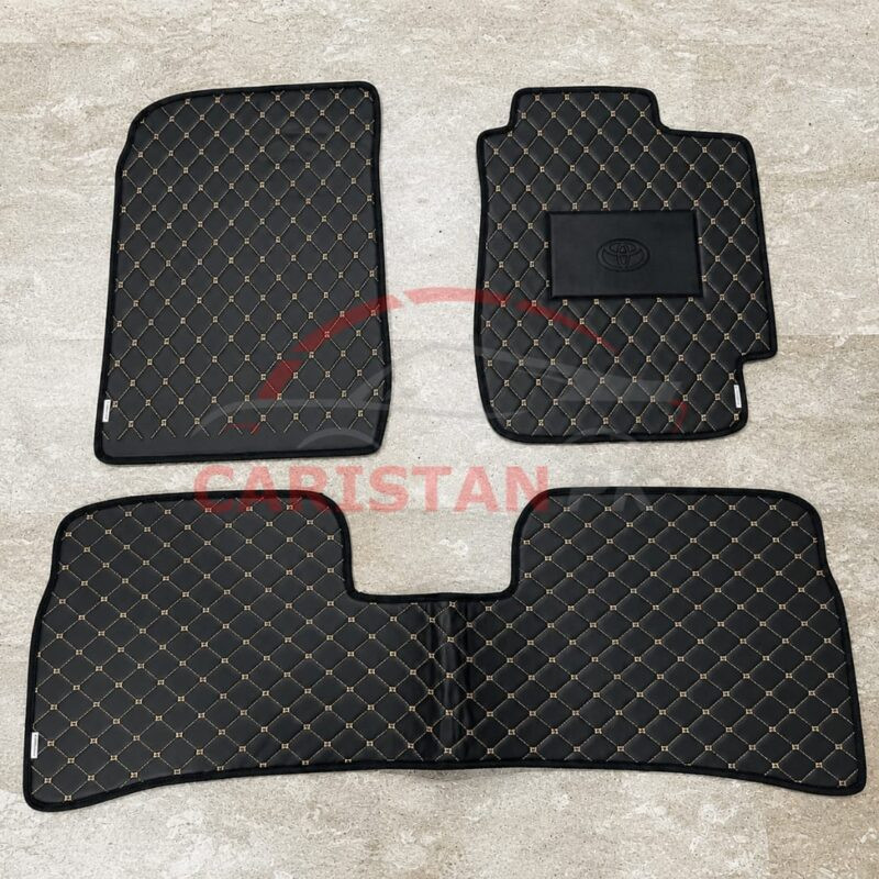 Toyota Corolla Indus Flat Style 7D Floor Mats Black With Beige Stitch 2
