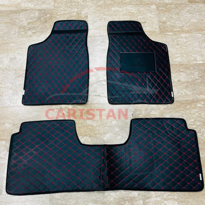 Suzuki Cultus Flat Style 7D Floor Mats Black With Red Stitch 2017-26 2