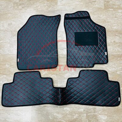 Suzuki Swift Flat Style 7D Floor Mats Black With Red Stitch 2007-21 2