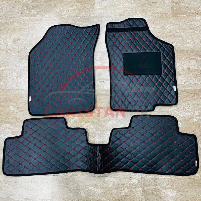 Suzuki Swift Flat Style 7D Floor Mats Black With Red Stitch 2007-21 2