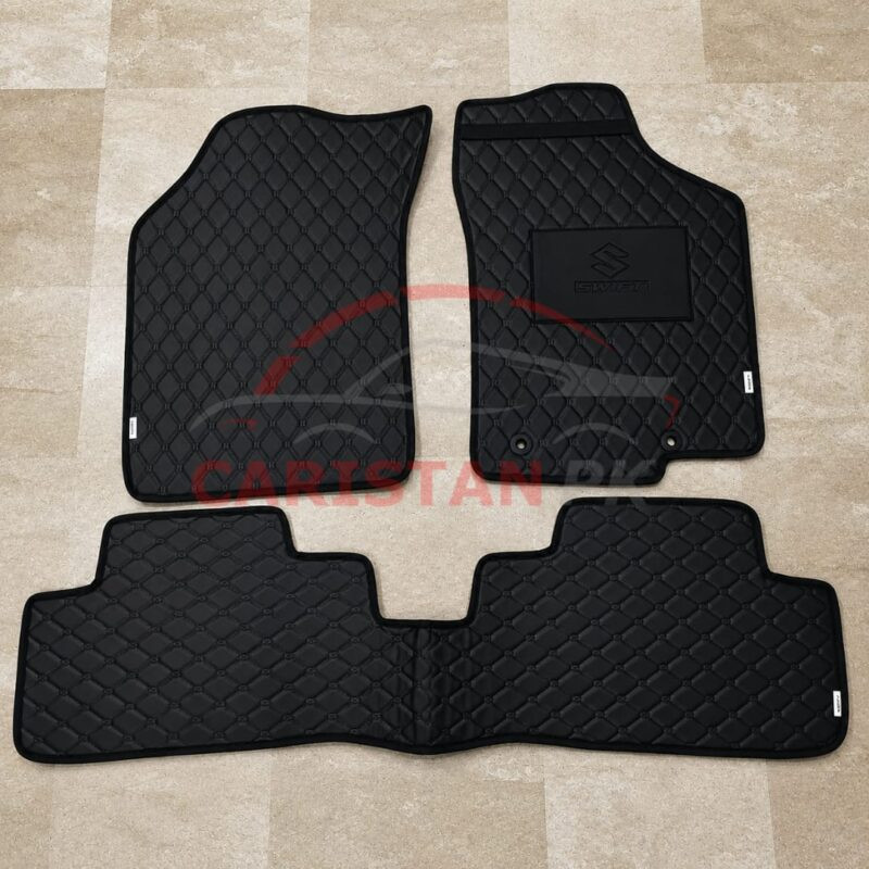 Suzuki Swift Flat Style 7D Floor Mats Black With Red Stitch 2007-21 2