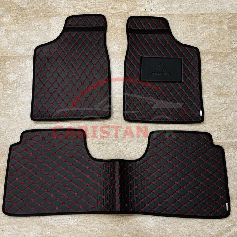 Suzuki Cultus Flat Style 7D Floor Mats Black With Beige Stitch 2002-16 2