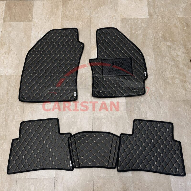 Toyota Corolla Cross Flat Style 7D Floor Mats Black With Beige Stitch 2