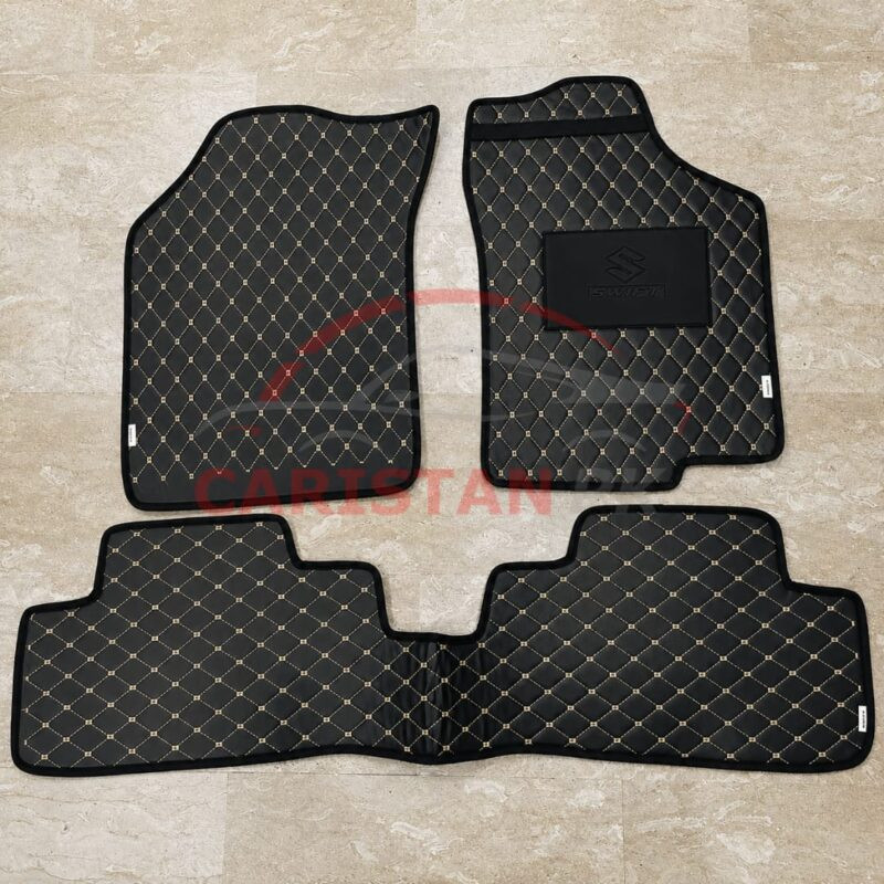 Suzuki Swift Flat Style 7D Floor Mats Black With Beige Stitch 2007-21 2