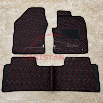 Toyota Prius Flat Style 7D Floor Mats Black With Red Stitch 2005-09 1
