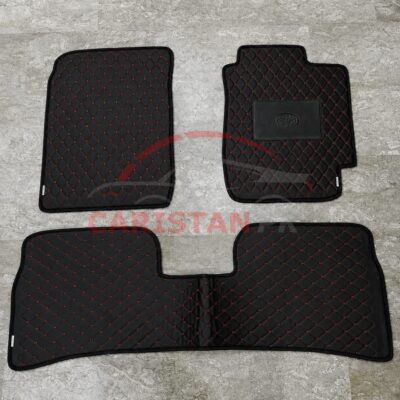 Toyota Corolla Indus Flat Style 7D Floor Mats Black With Red Stitch 1