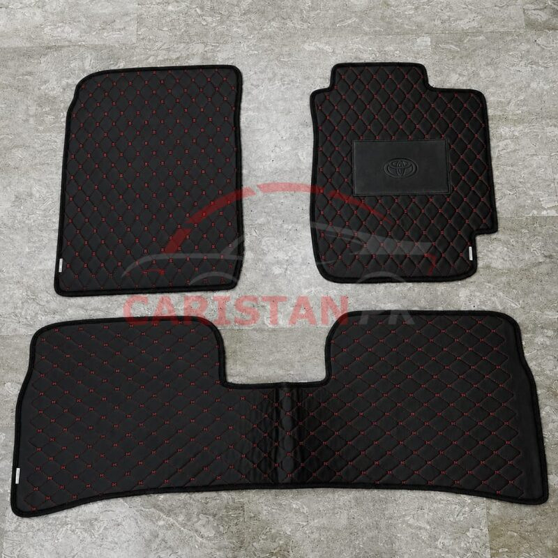 Toyota Corolla Indus Flat Style 7D Floor Mats Black With Red Stitch 1