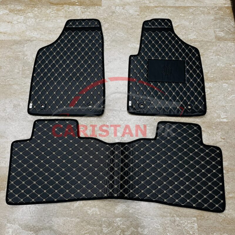 MG ZS Flat Style 7D Floor Mats Black With Beige Stitch
