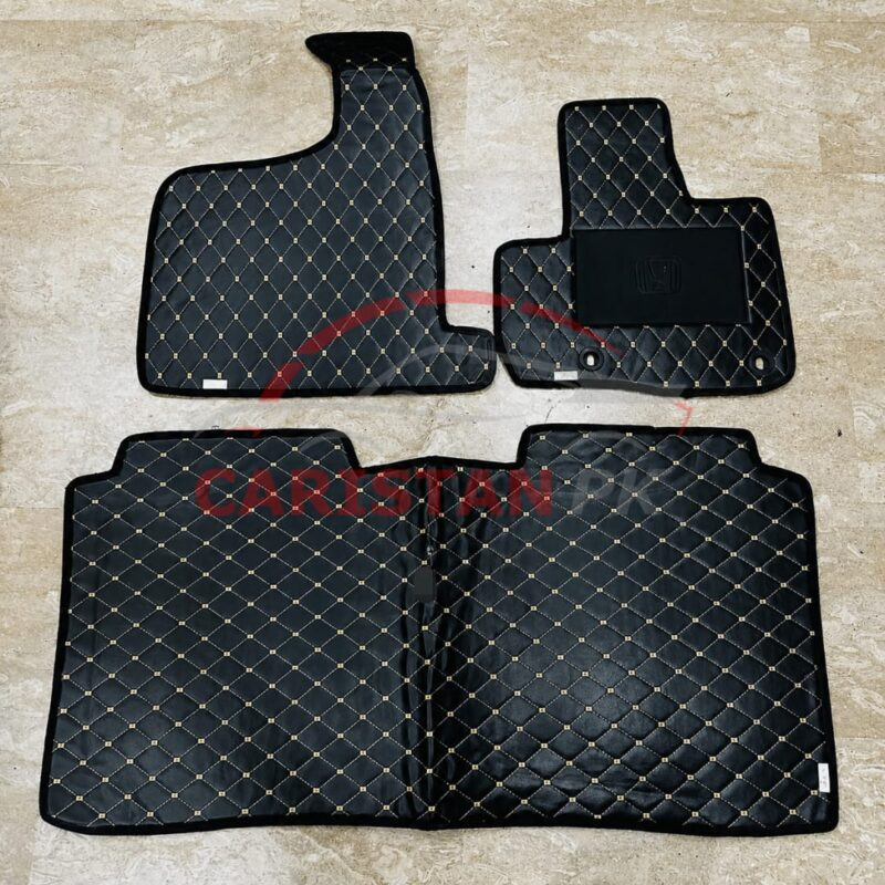 Honda N One Flat Style 7D Floor Mats Black With Beige Stitch 2013-20 2