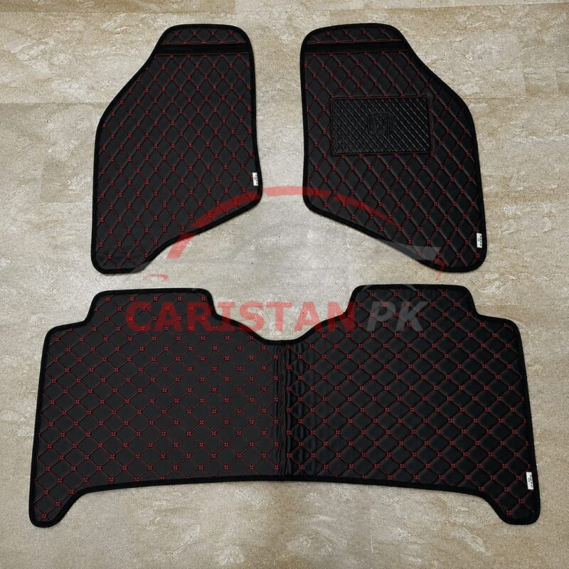 Honda City Flat Style 7D Floor Mats Black With Red Stitch 2004-06 2