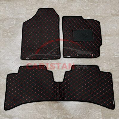 Toyota Aqua Flat Style 7D Floor Mats Black With Red Stitch 2011-16 2