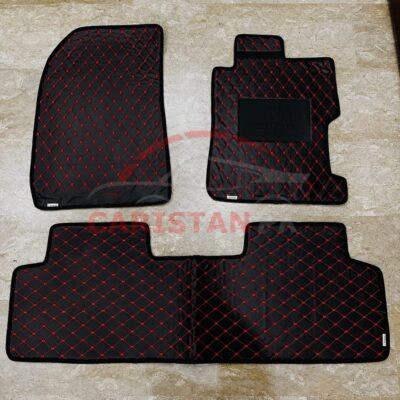 Honda Civic Reborn Flat Style 7D Floor Mats Black With Red Stitch 2