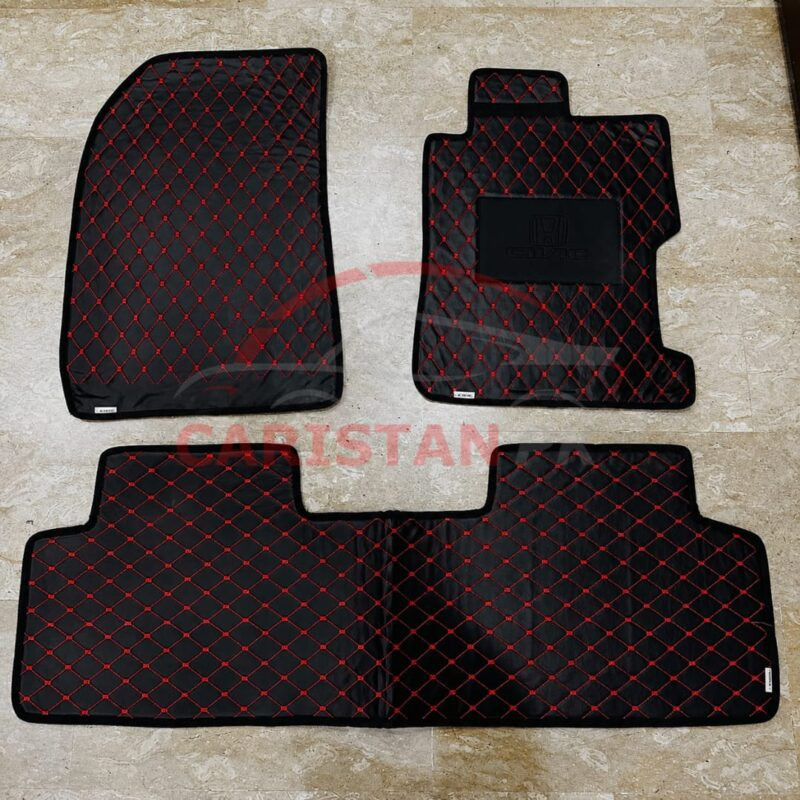Honda Civic Reborn Flat Style 7D Floor Mats Black With Red Stitch 2