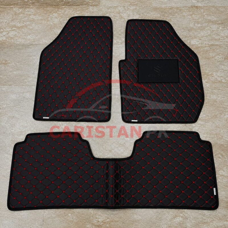 Suzuki Cultus Flat Style 7D Floor Mats Black With Red Stitch 2017-26 2