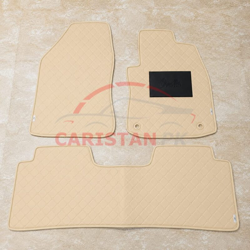 Toyota Corolla Flat Style 7D Floor Mats Beige Stitch 2017-26 1