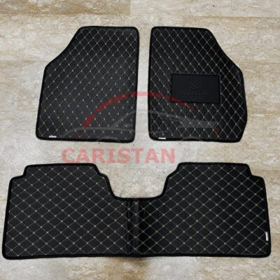 Suzuki Cultus Flat Style 7D Floor Mats Black With Beige Stitch 2017-26 2